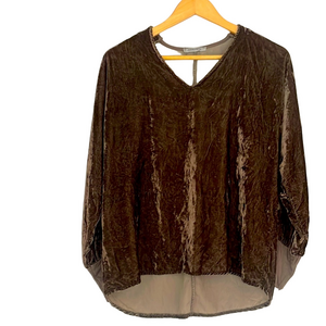 angela mara velour  Brown Oversized Blouse Relaxed Style